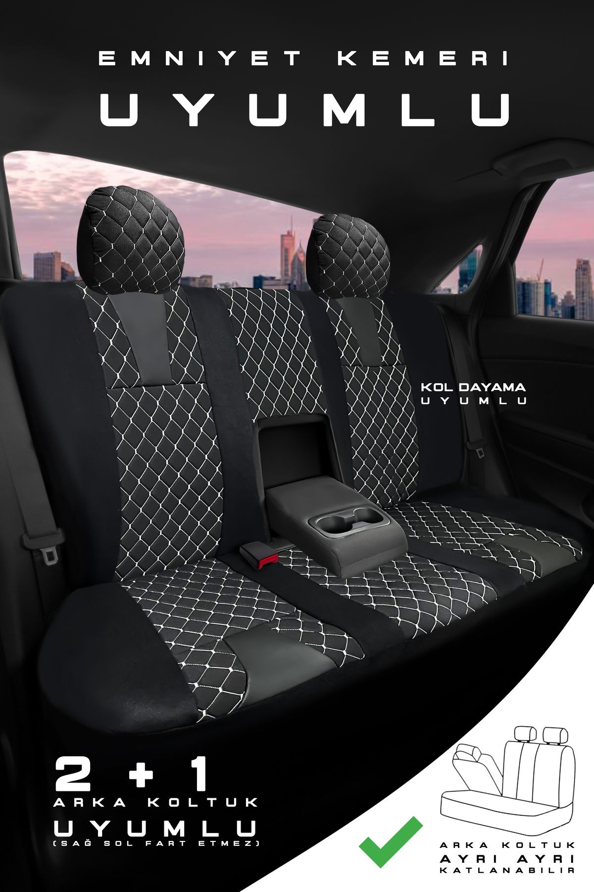 Citroen C4 Hatchback / Confortplus 2011-2015 Aracınıza Uyumlu Koltuk Kılıfı Luxe Serisi Siyah Beyaz