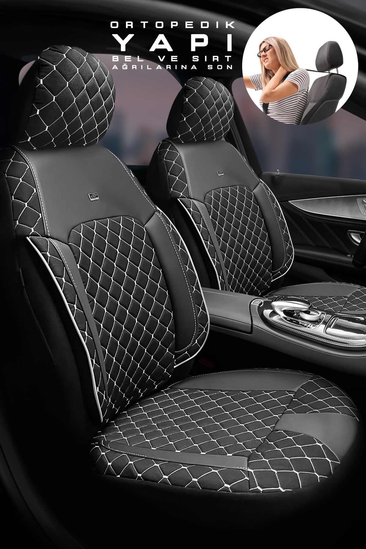 Skoda Citigo Hatchback 2014 Aracınıza Uyumlu Koltuk Kılıfı Jakar Deri Siyah Beyaz