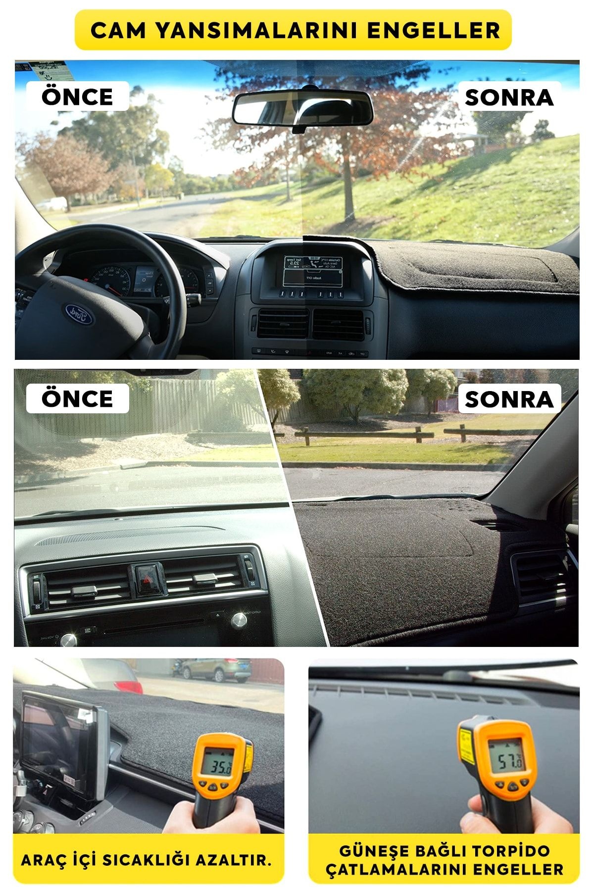 Ford Courıer Ekranlı (2013-2020) 3d Torpido Koruma Kılıfı - Ön Göğüs Panel Kaplama - Gri Şerit
