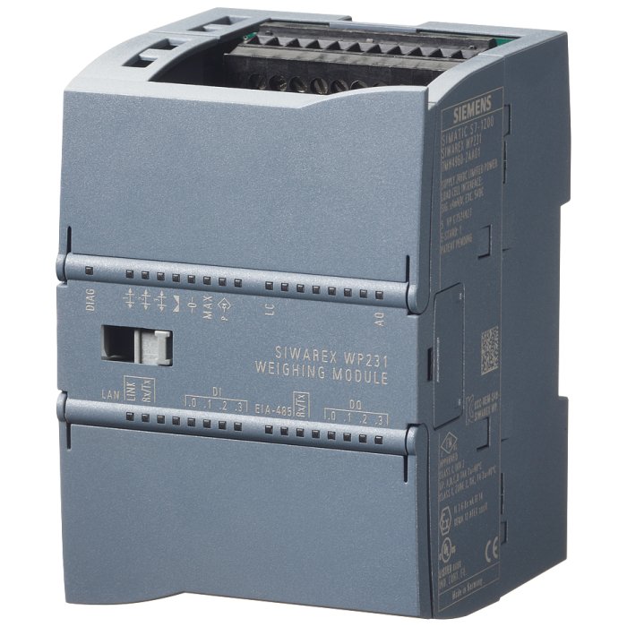 SIWAREX WP231 calibratable weighing electronic (1 chl) load cells / full bridges (1-4 mV/V) for SIMATIC S7-1200 or stand alone, RS485 and Ethernet-Interface, onboard I/O: 4 DI /4 DO, 1 AO (0/4..20mA)