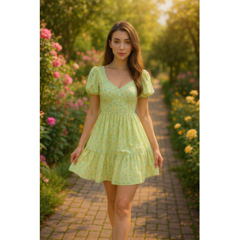 Yeşil Sırt Dekolteli Elbise