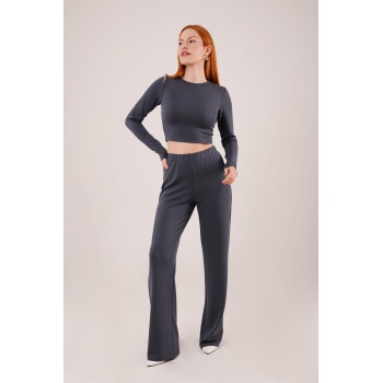 Fitilli Bluz Ve Pantolon Antrasit İkili Takım