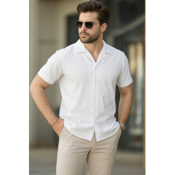 İki İplik Kumaş  Gömlek - Beyaz