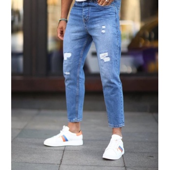Erkek Mavi Yırtık Detaylı Boyfriend Jean