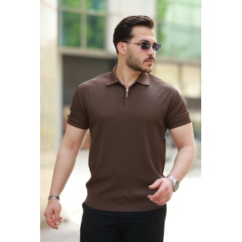 Erkek Fermuarlı Yakalı Kısa Kollu Tshirt