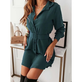 Kadın Uzun Kollu Yakalı Belden Kemerli Kıs Ithal Krep Elbise