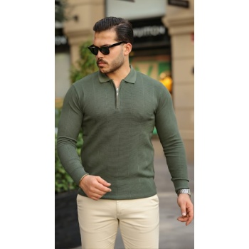 Erkek Pirinç Desenli Uzun Kollu Yakalı Triko