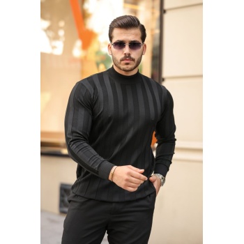 Erkek Yarım Balıkçı Yaka Kabartma Desenli Triko