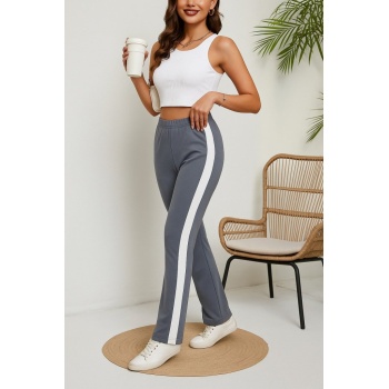 Kadın Yüksek Bel Yan şerit Detaylı Yırtmaçlı Viskon Iki Iplik Pantolon