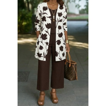 Kadın Uzun Kollu önü Açık Modal Ceket Kolsuz Viskon Iki Iplik Bluz Ve Pantolon üçlü Takım