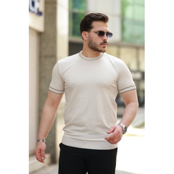 Erkek Bisiklet Yaka Ribanalı Kısa Kollu Tshirt