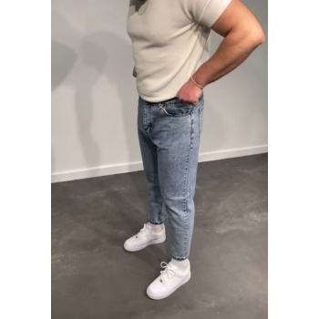 Erkek Kar Yıkamalı Buz Mavi Mom Jean