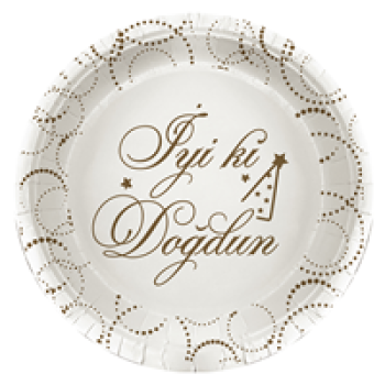 Karton Tabak Elegant 23cm 6lı -İyi ki Doğdun Beyaz-