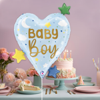 25 Grabo Folyo Balon -Baby Boy Heart Stars-