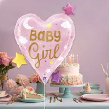 25 Grabo Folyo Balon -Baby Girl Heart Stars-