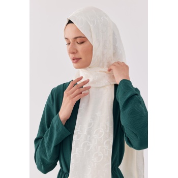 Daka Desen Parlak Jakar Şal - Ekru