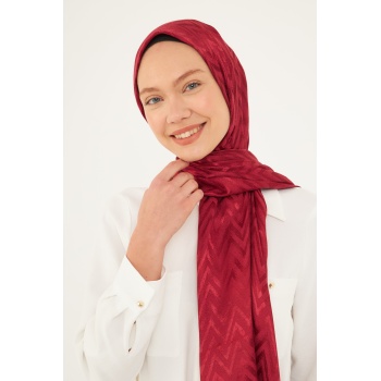 Zikzak Desen Parlak Jakar Şal - Vişne Çürüğü