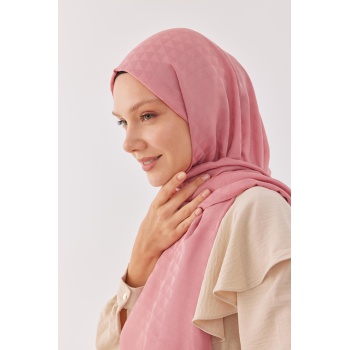 Üçgen Desen Pamuk Jakar Şal- Pembe