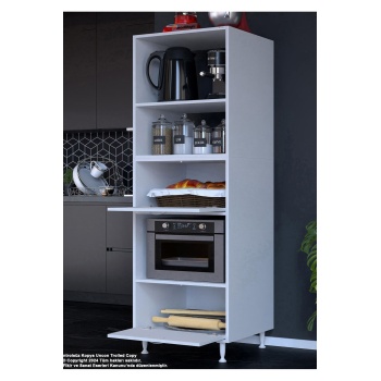 Silva Loya 2 Kapaklı 59,6 x 194,6 x 56 cm Mini Fırın Mikrodalga Dolabı Çok Amaçlı Mutfak Dolabı