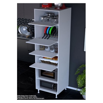 Silva Silva 4 Kapak 59,6 x 226,4 x 56 cm 6 Derin Göz Raf Mini Mikrodalga Fırın Dolabı Mutfak Dolabı