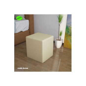 Kare Puf Tabure Ahsap Iskeletli Kumas Tabure