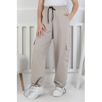 İki İplik Baskılı Kargo Çepli Kız Çocuk Eşofman Altı