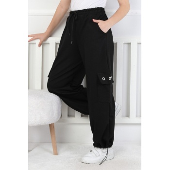 İki İplik Baskılı Kargo Çepli Kız Çocuk Eşofman Altı