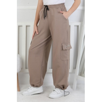 İki İplik Baskılı Kargo Çepli Kız Çocuk Eşofman Altı