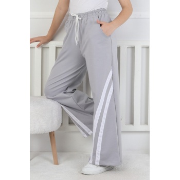 İki İplik Çapraz Çizgili Kız Çocuk Eşofman Altı