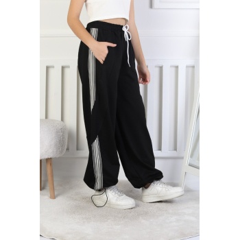 İki İplik Çizgili Baskılı Kız Çocuk Eşofman Altı