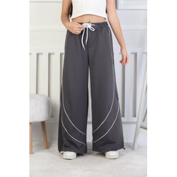 İki İplik Baskılı Çapraz Çizgili Kız Çocuk Eşofman Altı