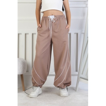 İki İplik Baskılı Çapraz Çizgili Kız Çocuk Eşofman Altı