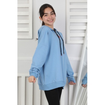 Baskılı Fermuarlı Kapüşonlu Kız Çocuk Sweatshirt