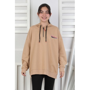 Baskılı Fermuarlı Kapüşonlu Kız Çocuk Sweatshirt