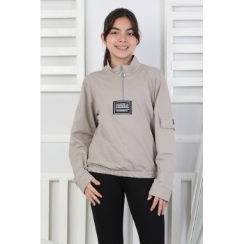 Baskılı Yarım Fermuarlı Kız Çocuk Sweatshirt