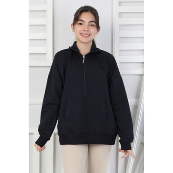 Yarım Fermuarlı Kapüşonlu Kız Çocuk Sweatshirt