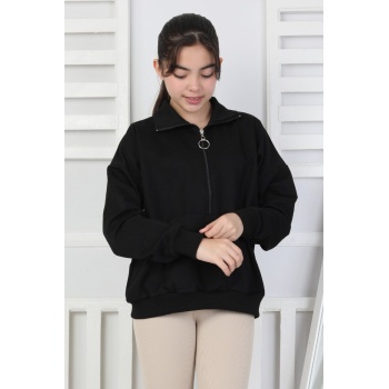 Yarım Fermuarlı Kapüşonlu Kız Çocuk Sweatshirt