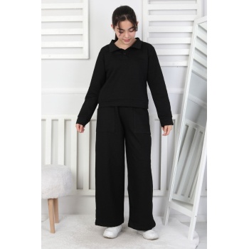 Yakalı Cepli Bol Paça Kız Çocuk Takım