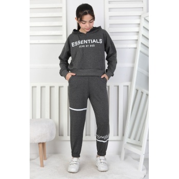 İki İplik Kapüşonlu Baskılı Kız Çocuk Takım