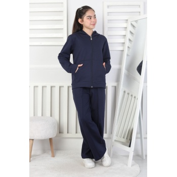 İki İplik Kapüşonlu Fermuarlı Kız Çocuk Takım