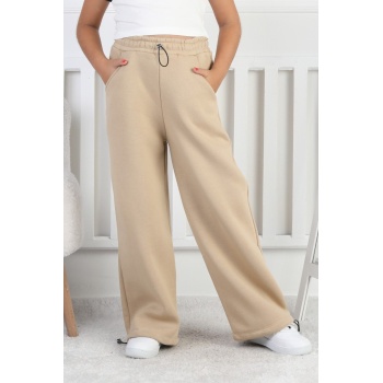 Şardonlu 3 İplik Paça Sıkmalı Kız Çocuk Eşofman Altı