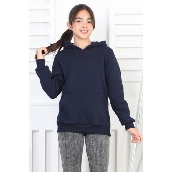 Şardonlu 3 İplik Kapşonlu Kız Çocuk Sweatshirt