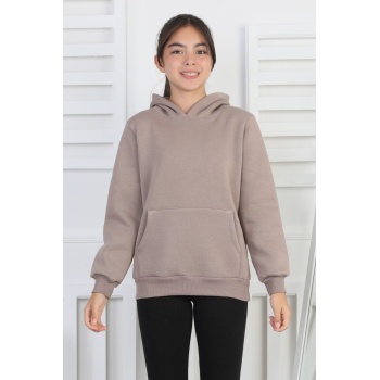 Şardonlu 3 İplik Kapşonlu Kız Çocuk Sweatshirt
