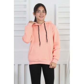 Şardonlu 3 İplik Kapşonlu Kız Çocuk Sweatshirt