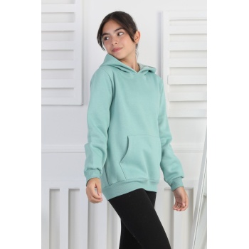 Şardonlu 3 İplik Kapşonlu Kız Çocuk Sweatshirt