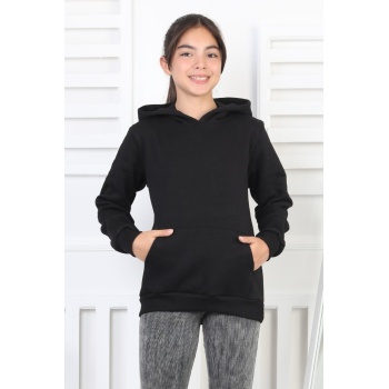 Şardonlu 3 İplik Kapşonlu Kız Çocuk Sweatshirt