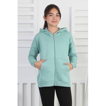 Şardonlu 3 İplik Kapşonlu Kız Çocuk Sweatshirt