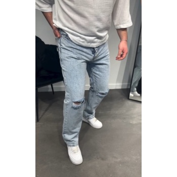 Erkek Dizi Yırtık Detaylı Kar Yıkama Baggy Jeans
