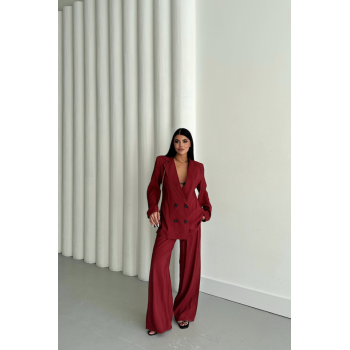 MODAL 4 DÜĞME ASTARSIZ CEKET - PANTOLON TAKIM - Bordo