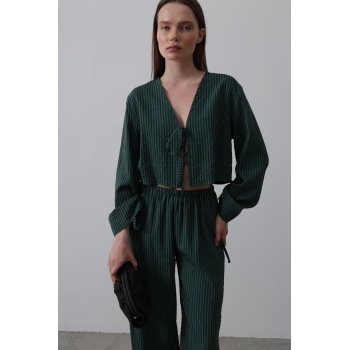 Önü Bağlamalı Crop Takım - Yeşil